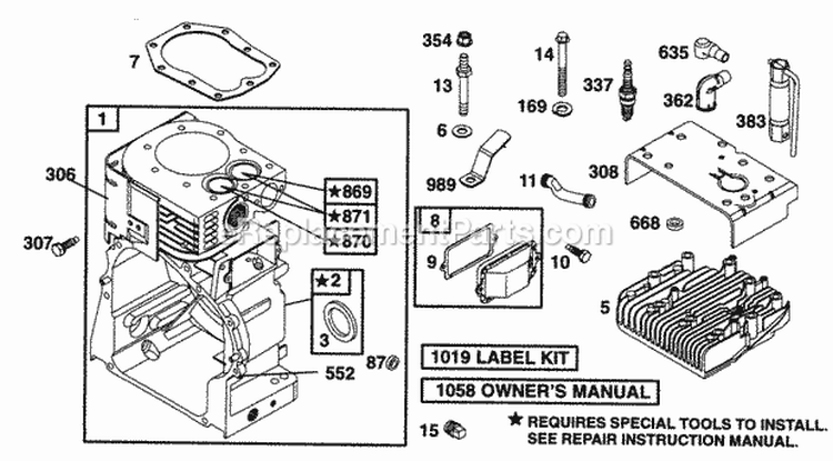 Cylinder Head Diagram and Parts List for 221432-0145-05  Briggs and Stratton Engine